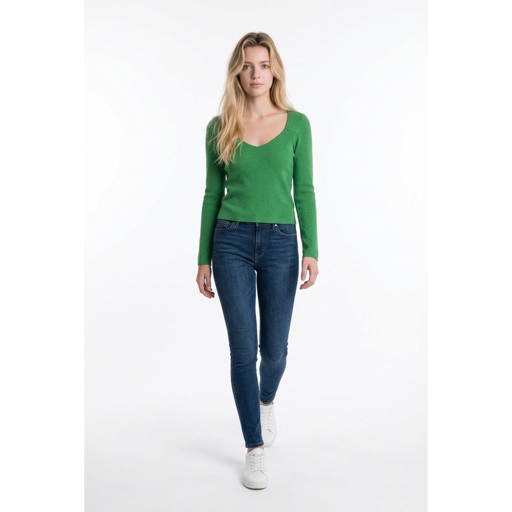 Club Monaco Green Ribbed Sweetheart Neckline Long Sleeve Sweater XL Womens